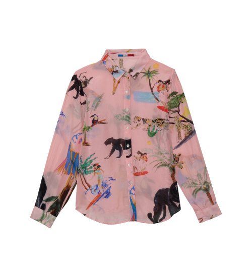 ANIMAL PINK PARTY SILK SHIRT